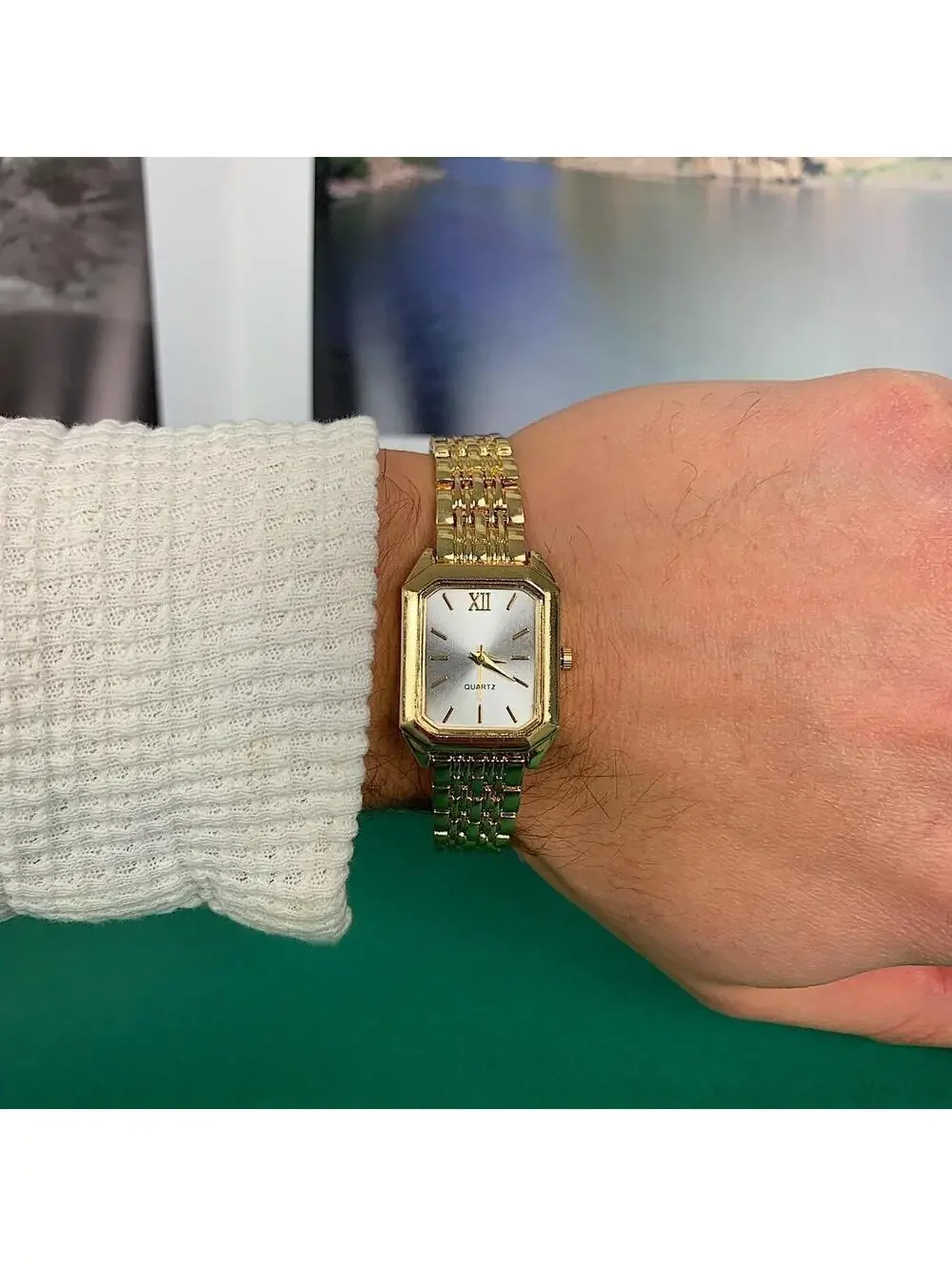 Y2K 2000s Vintage Minimalist Classy Stainless Steel Rectangular Gold And White F